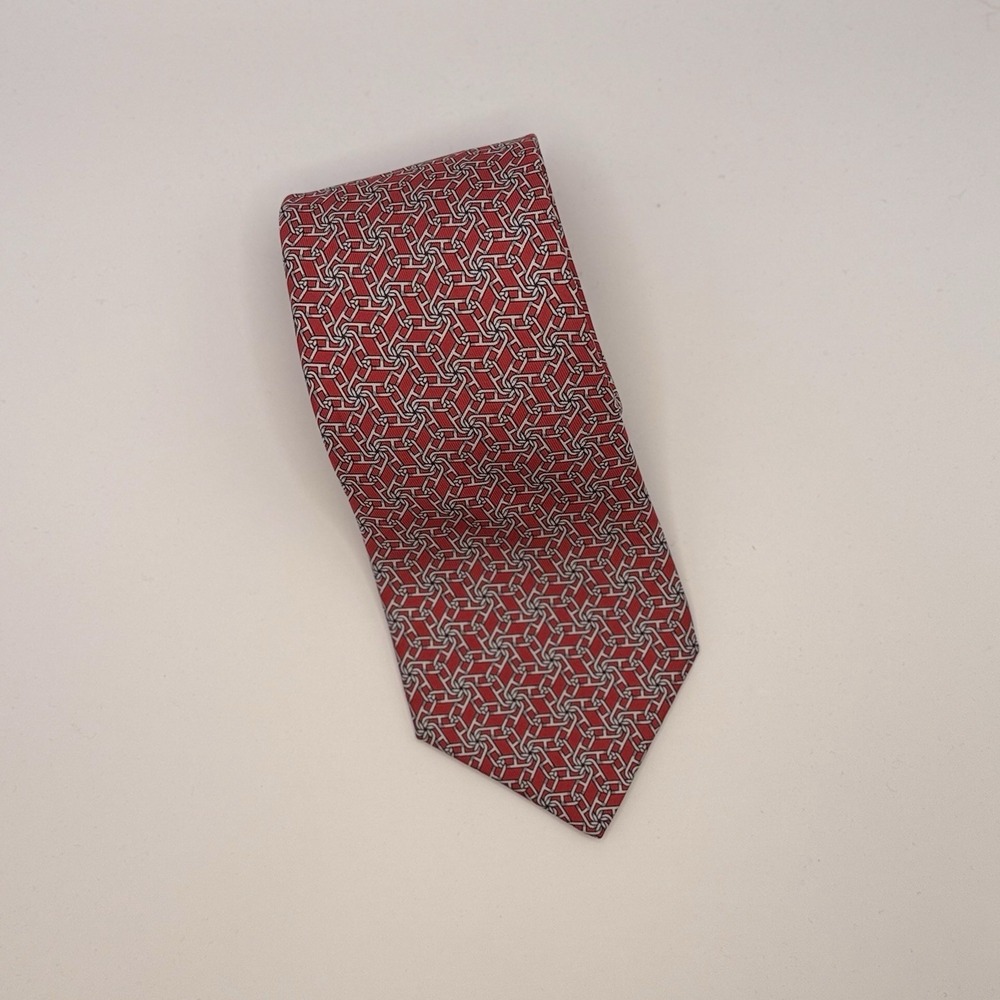 Vtg Hermes Paris Silk Neck Tie Men Red Chain Link 3.75 x 60 Made in France‎ 5450